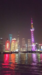 View of the city, including the Pearl TV Tower, from the river cruise.