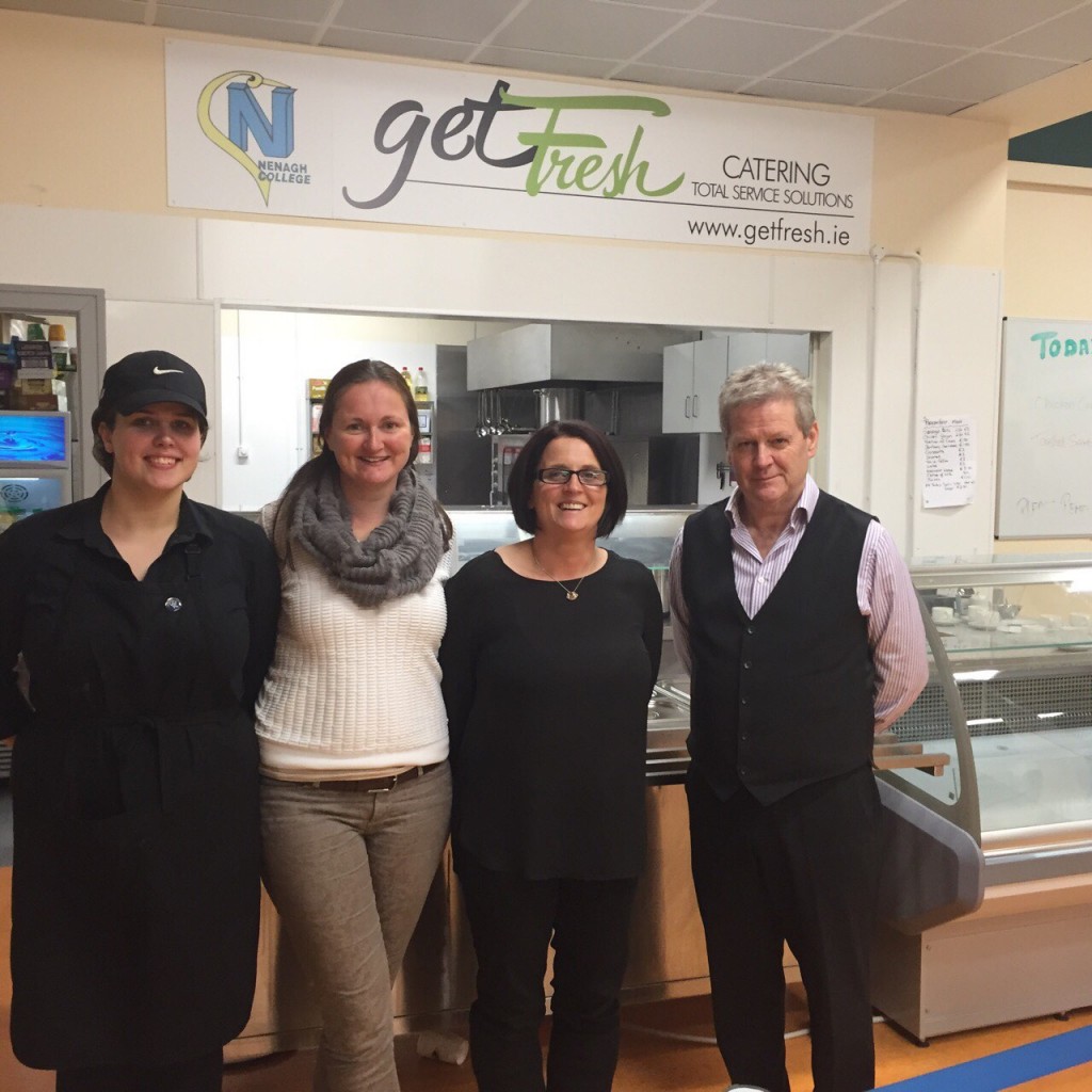 Get Fresh staff@ Nenagh College: Ashleigh Collins,Trishia OShea and Billy McGill CEO with Harriette Lynch, Dietician and Nutritionist with Health Pro.  